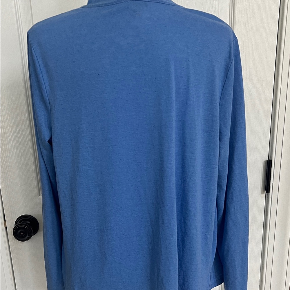 Talbots Blue Linen Blend Cardigan Lightweight Open Front Layer Classic Coastal - Picture 6 of 10